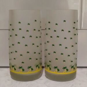 Wheaton Fine Vintage Frosted Glasses w/ Palm Trees 🌴 Barware
